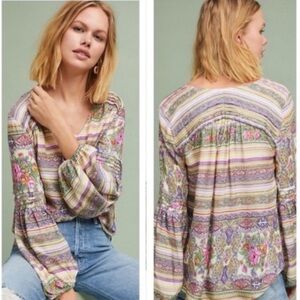 Anthropologie Maeve Floral Peasant Top Shirt Size Extra Small